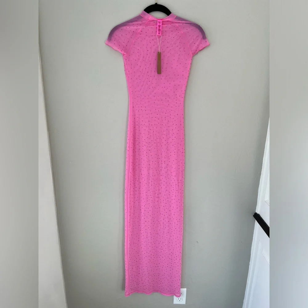 💖SKIMS MESH RHINESTONE SWIM LONG DRESS COVER UP TAFFY XXS - Picture 2 of 8